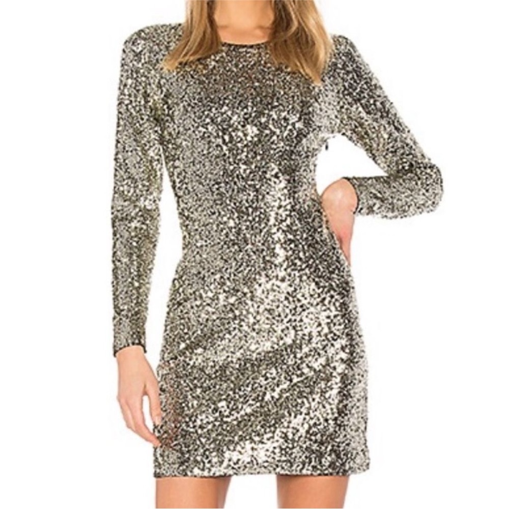 A.L.C. Sequin long sleeve silver mini dress
